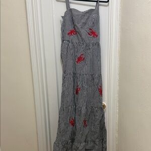 Fashion Nova Black and White Maxi Dress with Red Details